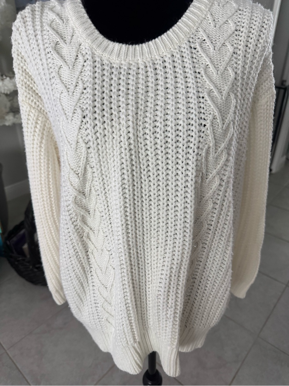 torrid Cream Cable-Knit Crewneck Sweater with bow tie